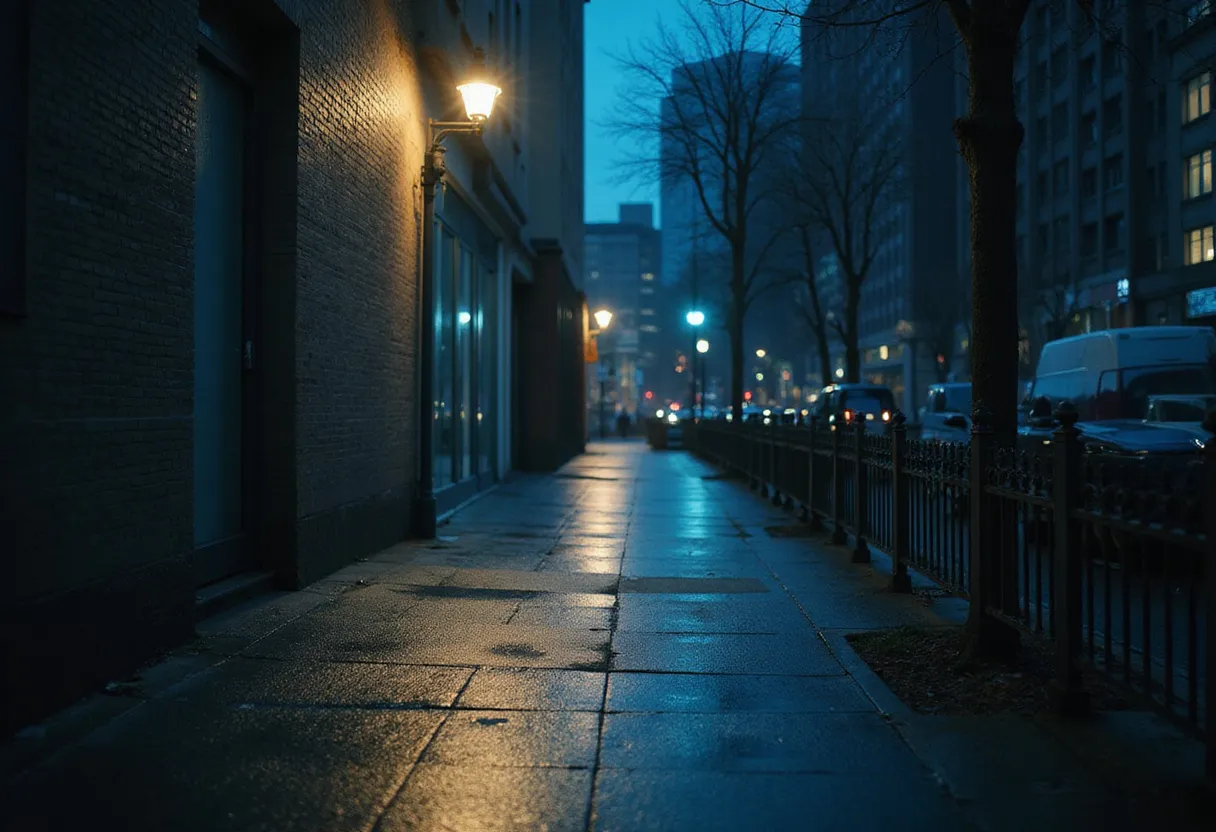 Florida assault and battery defense attorney — a quiet city street at night under a streetlamp