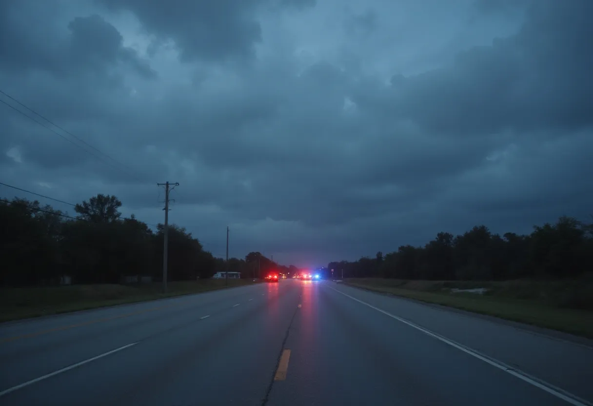 Florida DUI defense attorney — empty highway at dusk with police lights in the distance, representing a traffic stop and DUI checkpoint