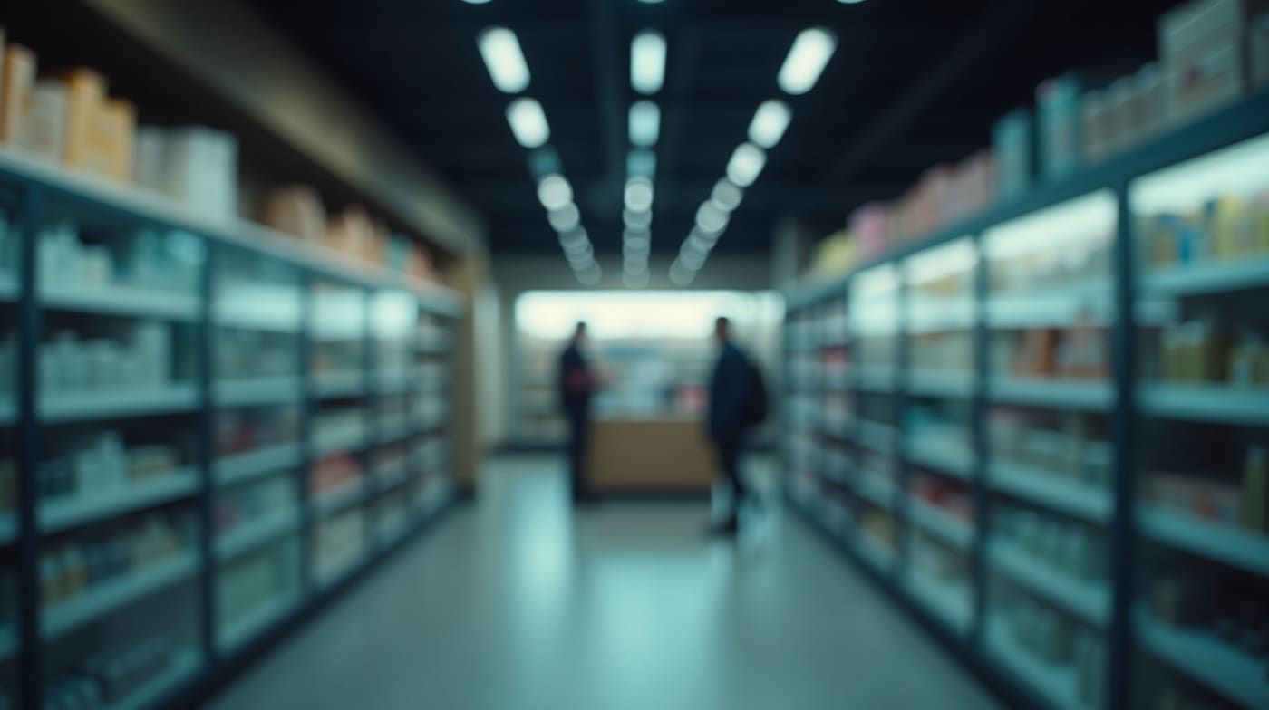Retail store aisle with security cameras